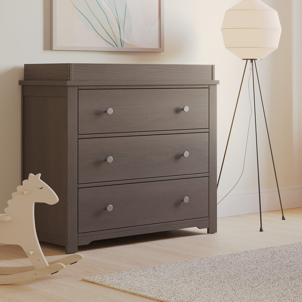Harmony 3-Drawer Dresser with Baby Changing Table Topper, Dapper Gray