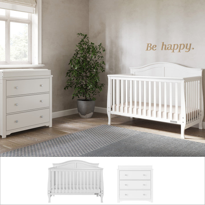 white crib grey dresser Camden & Set Nursery set