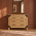 Lucas Dresser in Nutmeg, a three-drawer modern farmhouse dresser in wood with black metal corner accents and handles.