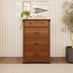 A Child Craft Redmond 4 Drawer Chest in Coach Cherry, featuring two small top drawers, three full-width bottom drawers, and dark hardware.