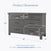 Child Craft Denman Double Dresser in Midnight Gray, a six-drawer nursery dresser with an interlocking safety system, measuring 34 inches high, 55 inches wide, and 18 inches deep.