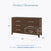 Child Craft Kieran 6-Drawer Double Dresser in Toasted Chestnut, measuring 55 inches wide, 33 inches high, and 17.5 inches deep, featuring a 22.5 by 13.25-inch highlighted drawer with an interlocking safety system.
