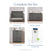 A grid of four baby furniture items: a crib, a Denman Double Dresser, Midnight Gray, a four-drawer chest, and a crib mattress in its packaging.