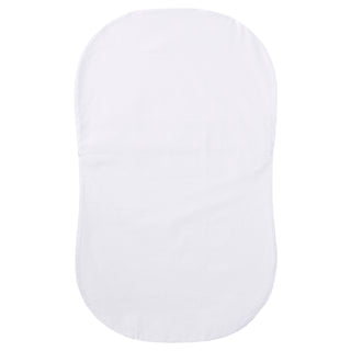 The HALO BassiNest® Fitted Sheet is oval-shaped, made from 100% soft cotton with a subtle dotted texture—gentle on delicate skin and shown on a plain white background.