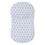 The HALO BassiNest® Fitted Sheet is made of 100% cotton muslin, featuring a white background adorned with a repeating pattern of small gray leaves in an elegant envelope-like design.