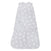 The HALO Swaddle Micro-Fleece TOG 3.0, a gray wearable baby blanket with white stars, features adjustable wings and a front zipper. Its sleeveless design ensures healthy hip development while providing a soft, snug fit to keep your baby warm and secure.