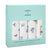 A mint green box of aden + anais boutique 100% cotton muslin swaddle blanket 4 pack is displayed, featuring a window with four white swaddles adorned with playful animal prints like elephants, giraffes, monkeys, and lions.