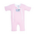 The HALO Baby Merlins Magic Sleepsuit® 100% Cotton in pink features short sleeves and legs, front zipper closures, and an embroidered Merlins Magic Sleepsuit logo with a cartoon character. Ideal for swaddle transition. Displayed on a white background.