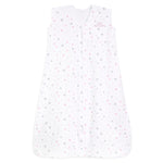 The HALO Wearable Blanket 100% Cotton TOG 0.5, with a front zipper and a delightful design of small gray and pink stars, offers safe sleep for your child.