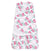 The HALO Swaddle 100% Cotton TOG 1.5 has a sleeveless design with adjustable wings and features a floral pattern of pink flowers and green leaves on white, promoting healthy hip development.