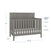 The Child Craft Atwood 4-in-1 Convertible Crib in Lunar Gray features slatted sides, a decorative back panel, baby-safe finishes, three mattress heights (newborn to standing), and converts easily to a toddler bed. Dimensions: 47
