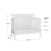 The Child Craft Hampton Flat Top 4-in-1 Convertible Crib in Matte White features slatted sides and adjustable mattress heights (Newborn, Sitting, Standing). Dimensions: 44.75