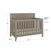 The Child Craft Kieran 4-in-1 Convertible Crib in Crescent Gray features a high back panel, slatted sides, and two mattress heights. Sized 44
