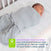 A baby swaddled in gray fabric lies on a HALO Essential Breathable Crib Mattress, with a graphic stating: Low chemical emissions help contribute to cleaner indoor air for your baby’s sleep space.