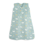 The HALO Harry Potter™ Wearable Blanket Micro-Fleece TOG 1.0 is a mint-green, sleeveless sleep sack with a front zipper and prints of white owls, yellow lightning bolts, glasses, and red-sealed envelopes—perfect for your baby.