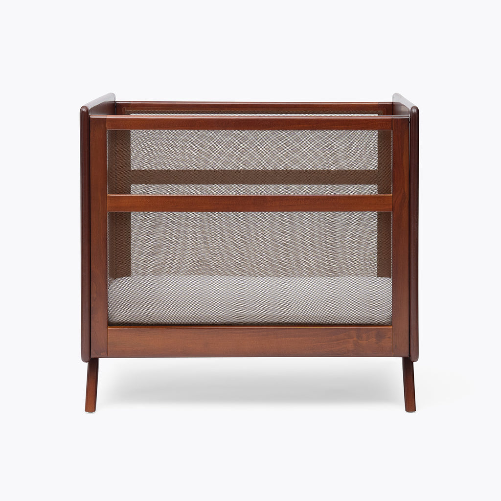 Mini Rib Wood Brown Wood Baby Mini Cribs with Mesh Walls | HALO