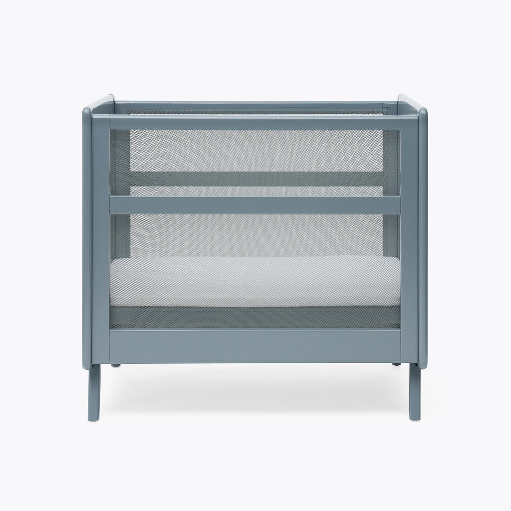 Mesh Railing Crib Grey Wood Baby Mini Cribs with Mesh Walls | HALO