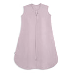 The HALO SuperSoft Bamboo Wearable Blanket TOG 1.5 is a sleeveless, light lavender baby sleep sack made from buttery bamboo with a 3-layer design and front zipper from neck to bottom, shown on a white background.