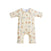 The Disney® Winnie the Pooh Baby Merlin’s Magic Sleepsuit® by HALO, crafted from 100% cotton, features charming animal illustrations in light beige and is designed with two diagonal front zippers—ideal for swaddle transitions or offering comfort during sleep regression. Displayed on a white background.