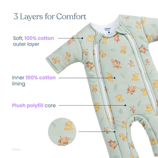 The HALO Disney® Lion King Baby Merlin’s Magic Sleepsuit® 100% Cotton features a charming Lion King design and is thoughtfully crafted with three distinct layers: a soft 100% cotton outer layer, an inner 100% cotton lining, and a plush polyfill core—ensuring cozy comfort to help promote better sleep habits for your little one.