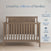 A Child Craft Hampton Flat Top 4-in-1 Convertible Crib in Dusty Heather stands by a light wall with a white mattress. Text highlights “Loved by millions of families,” 70+ years’ expertise, baby-safe finishes, and top safety certifications.