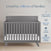 The Child Craft Soho 4-in-1 Flat Top Convertible Crib in Cool Gray is shown with a white mattress. With 70+ years of experience, baby-safe finishes, ASTM & Baby Safety Alliance certifications, it’s trusted by millions of families.
