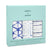 A teal box holds three aden + anais boutique silky soft swaddle blankets. Crafted from bamboo-infused viscose, these large white swaddles showcase blue geometric and dotted designs, with the packaging emphasizing their generous size and luxurious material.