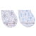 The aden + anais boutique 100% cotton muslin burpy bibs 2 pack features two cloths with whimsical patterns: one with gray elephants and gold stars, the other with blue clouds and rainbows. They are neatly folded, ready for magical messes.