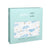 The aden + anais boutique iconic cotton muslin dream blanket in turquoise packaging reveals soft fabric with blue clouds and golden snitches. The box predominantly displays English text, accented by some French.