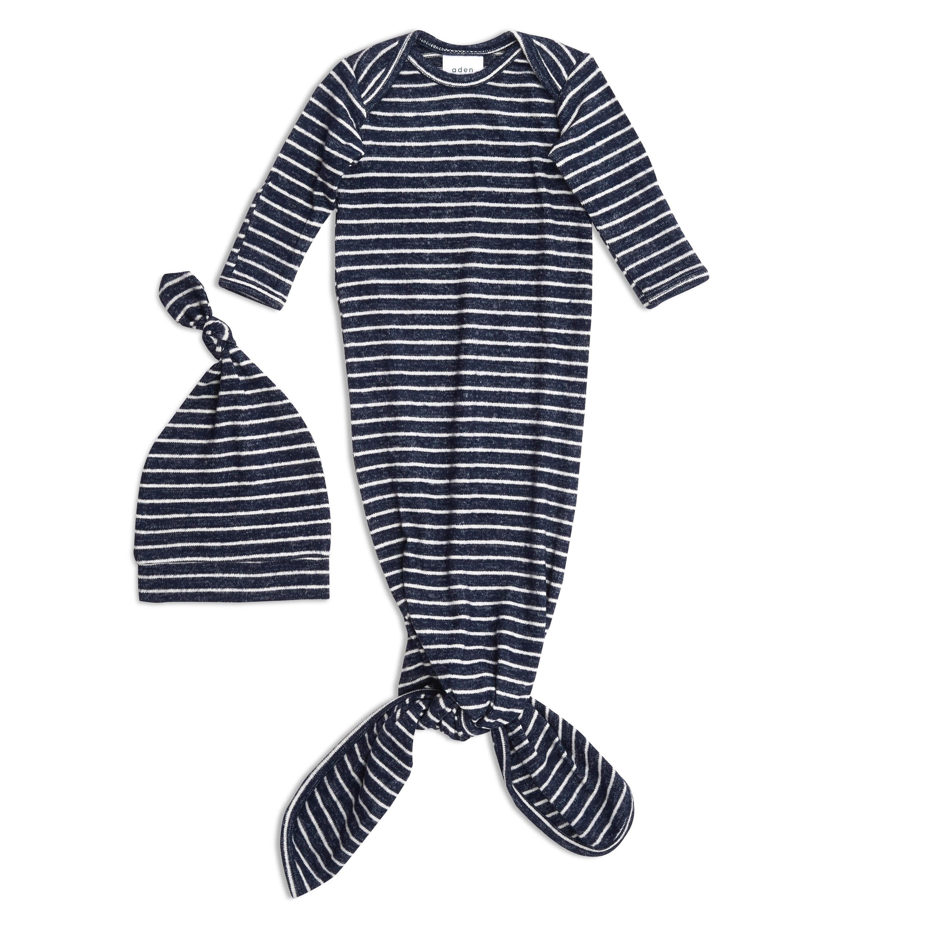Navy Stripe Newborn Gown Hat Set aden anais - Main Image
