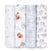 Explore the aden + anais boutique 100% cotton muslin swaddle blanket 4 pack, featuring breathable blankets with unique patterns—stars, foxes with leaves, a light blue abstract design, and charming bears. They promise exceptional softness and absorbency for your little ones comfort.