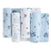 The aden + anais essentials cotton muslin swaddle blanket 4 pack includes pastel blue and white blankets with playful cartoon alien, star, and planet designs, made from soft, breathable cotton muslin.