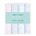 Discover the aden + anais essentials cotton muslin swaddle blanket 4 pack. Each set includes four swaddles with pastel designs like leaves, dots, and florals in pink, blue, and green hues. Transparent packaging highlights a center label for easy identification.