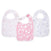 The aden + anais boutique 100% cotton muslin snap bibs 3 pack features adjustable, absorbent comfort with floral designs: pastel flowers on the left, pink with white blooms in the middle, and white/blue florals on the right. Each bib ensures easy neck closure.