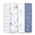 Four versatile aden + anais essentials cotton muslin swaddles—green-and-white striped, safari animals print, owls on white, and dark blue with white stars—are rolled up side by side. Each blanket is breathable with a soft, textured look.
