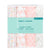 The aden + anais essentials cotton muslin swaddle blanket 4-pack features four pastel designs—tulips, abstract shapes, hearts, and solid pink. Made of breathable cotton muslin, each blanket is generously sized at 44 x 44 (112 cm x 112 cm).