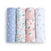 Explore aden + anais essentials cotton muslin swaddle blanket 4 pack, featuring designs like blue with white butterflies, white with orange and green leaves, pink with large white flowers and green leaves, and a classic white sprinkled with small blue floral prints.