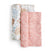 Aden + Anaiss essentials silky soft swaddle blanket 2 pack features two folded fabric swatches: the left, gentle on babys skin, has a light blue base with muted floral and leaf patterns, while the right resembles bamboo-infused swaddles with a pink background and delicate white floral designs.