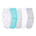Five aden + anais essentials wrap swaddles, including vibrant animal prints, solid turquoise, gray stars, tiny black stars on white, and plain gray designs are neatly folded side by side. They feature adjustable fasteners for quick changes and are soft to the touch.
