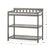 The Child Craft Flat Top Baby Changing Table in Dapper Gray features two open nursery storage shelves, a slatted back, and a white changing pad. Dimensions: 38