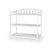 The Child Craft Arch Top Baby Changing Table in matte white features an arched back, slatted accents, and two open storage shelves—an essential nursery piece shown against a white background.