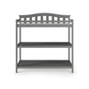 The Child Craft Arch Top Baby Changing Table in Cool Gray features an arched slatted back and two shelves, displayed against a white background.