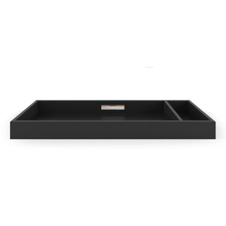 The Legacy Changing Table Topper by Child Craft, in Caviar Black, features a rectangular design with two front-facing compartments—one large and one small—shown against a white background.