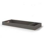 The Child Craft Legacy Changing Table Topper in Chelsea Gray is a rectangular wooden organizer with a central divider creating two compartments, shown against a white background.