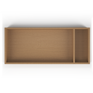 The Child Craft Legacy Changing Table Topper in Biscotti features a rectangular wooden design with two compartments—one large (left) and one small (right)—perfect for use as a dresser changing kit or topper.