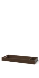 The Child Craft F01792 Universal Dressing Kit in Toasted Chestnut is a rectangular, shallow baby changing tray with a small divider for two compartments, shown against a white background.