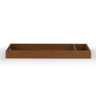 The Child Craft F01792 Universal Dressing Kit in Coach Cherry is a rectangular wooden changing table topper with two compartments, shown from the front against a white background.
