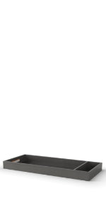 The Child Craft F01792 Universal Changing Table Topper in midnight gray features a rectangular design with a small side compartment, perfect as a stylish changing table accessory. Shown on a white background.