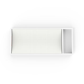 The Child Craft F01792 Universal Changing Table Topper in Matte White features a rectangular design with a spacious main section and a smaller square compartment on the right, shown from above on a white background.