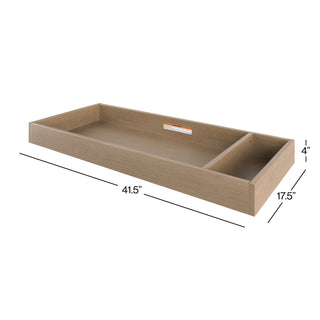 The Child Craft F01792 Universal Changing Table Topper in Nutmeg features a rectangular wooden design with divider, open top, and natural wood finish. Measuring 41.5" x 17.5" x 4", it keeps baby essentials organized and accessible.